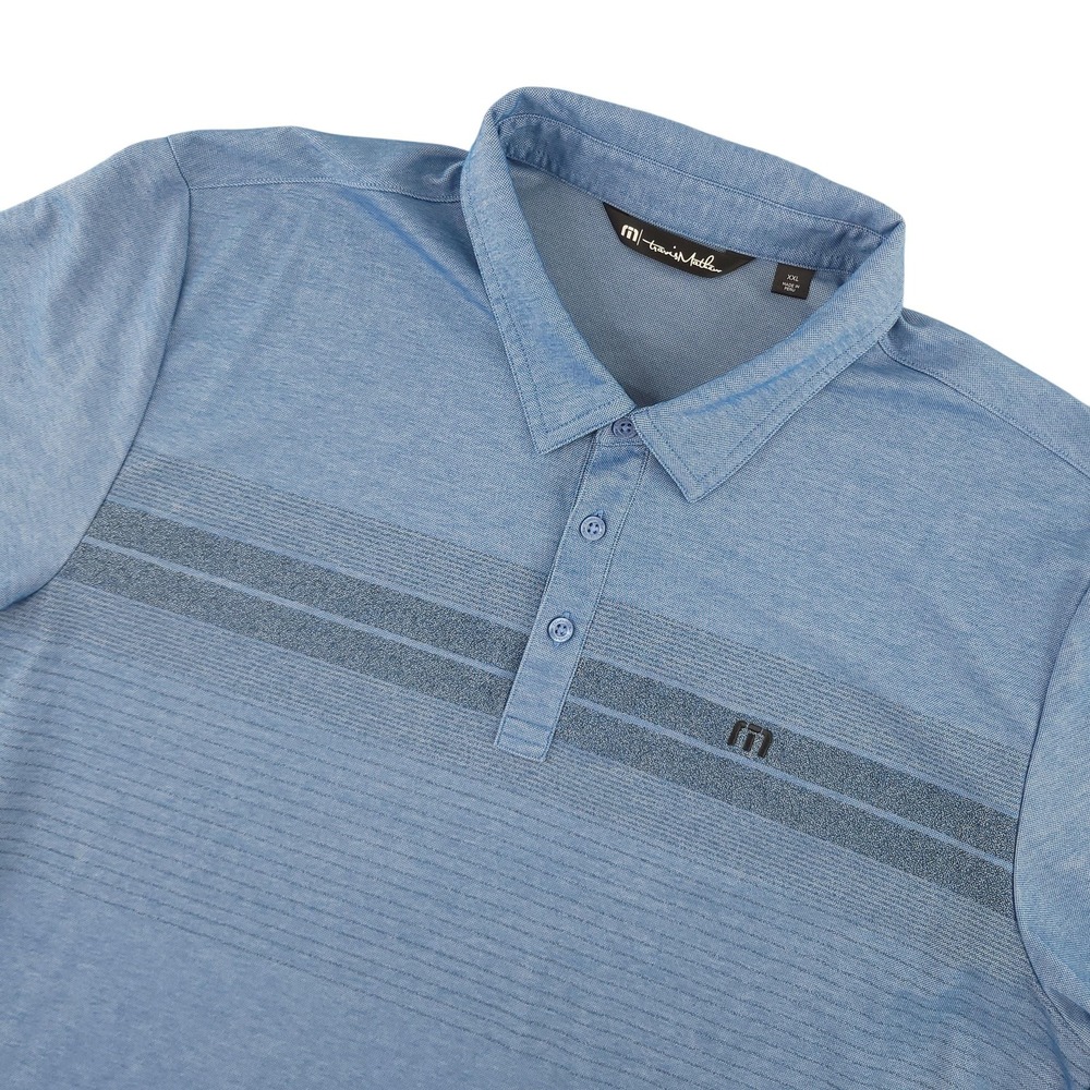 TravisMathew Polo Shirt Mens 2XL Blue Stripe Pima Cotton Golf Performance Top